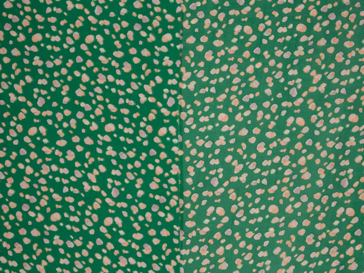 Lightweight  satin  fabric - Green multi dot    print