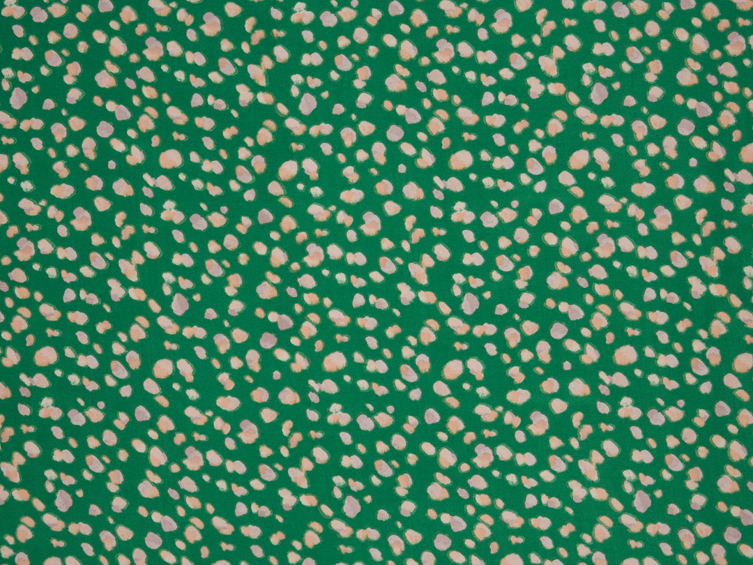 Lightweight  satin  fabric - Green multi dot    print