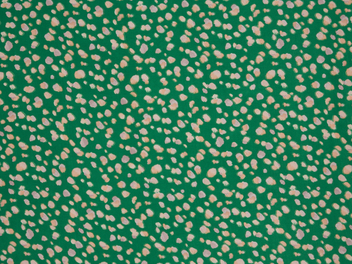 Lightweight  satin  fabric - Green multi dot    print