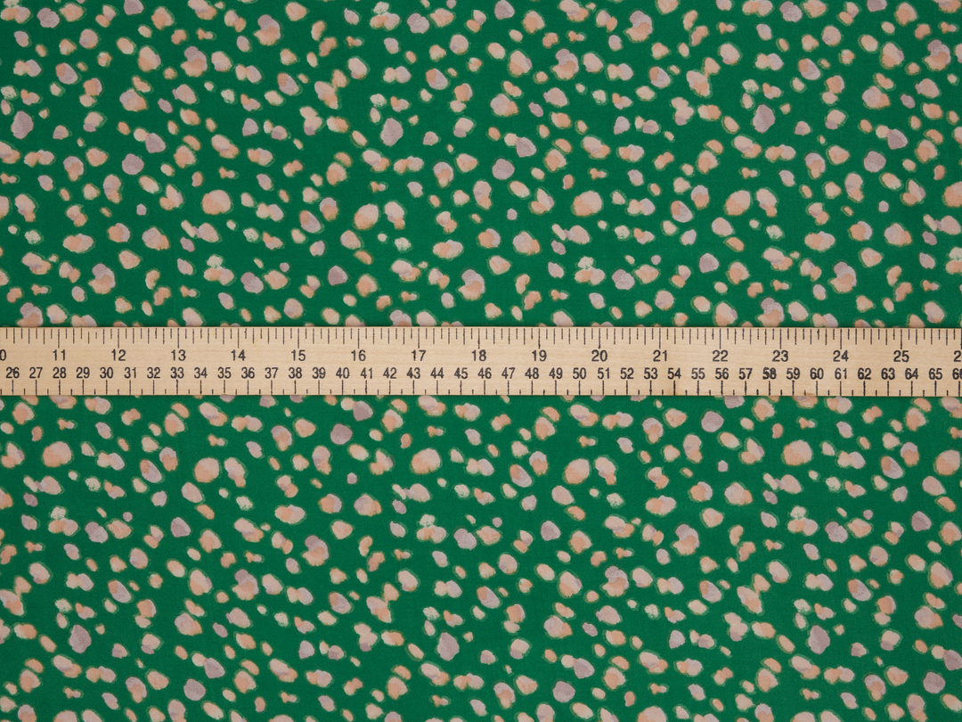 Lightweight  satin  fabric - Green multi dot    print