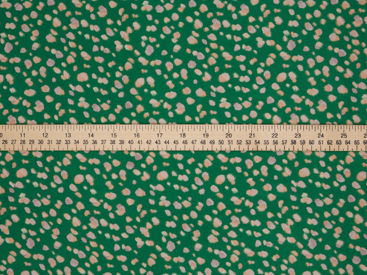 Lightweight  satin  fabric - Green multi dot    print