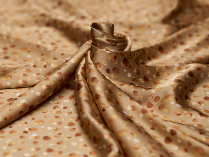 Lightweight  satin  fabric - Golden multi dot    print