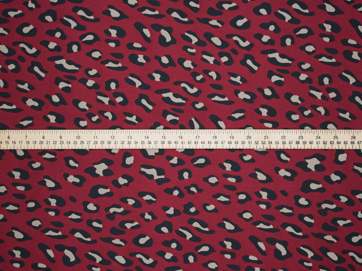 Lightweight  satin  fabric by the yard - Burgundy  cheetah print