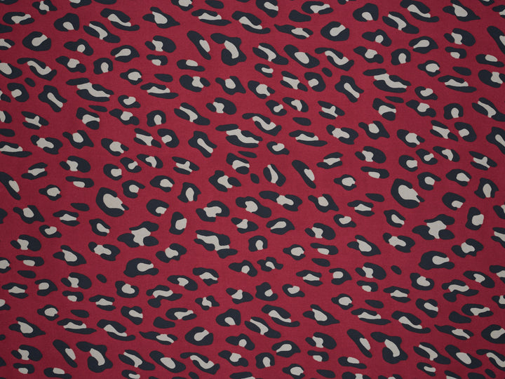 Lightweight  satin  fabric by the yard - Burgundy  cheetah print