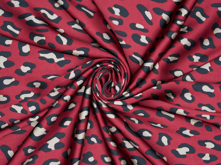 Lightweight  satin  fabric by the yard - Burgundy  cheetah print