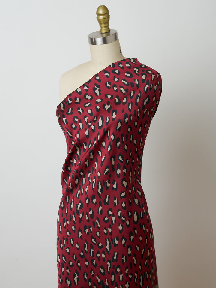 Lightweight  satin  fabric by the yard - Burgundy  cheetah print