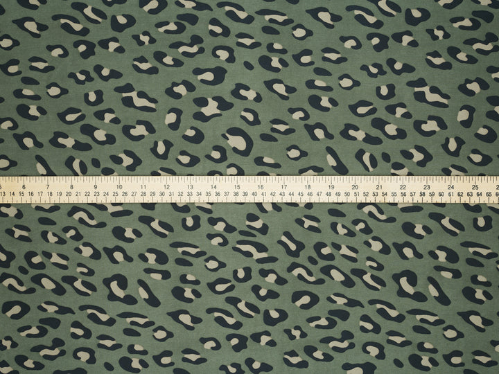 Lightweight  satin  fabric by the yard - Green  cheetah print