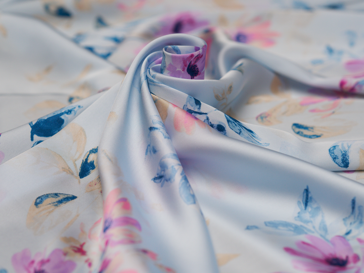 Lightweight  satin  fabric - Off white floral   print