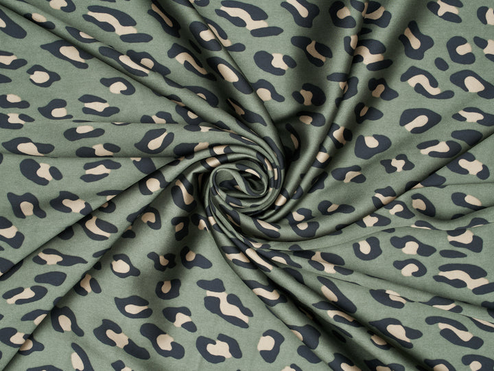 Lightweight  satin  fabric by the yard - Green  cheetah print