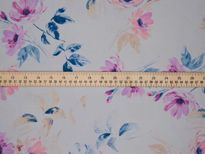 Lightweight  satin  fabric - Off white floral   print