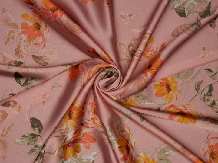 Lightweight  satin  fabric - Pink  floral   print