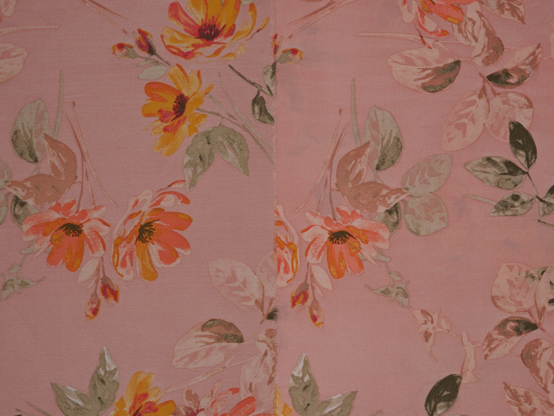 Lightweight  satin  fabric - Pink  floral   print