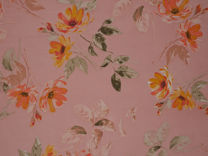 Lightweight  satin  fabric - Pink  floral   print