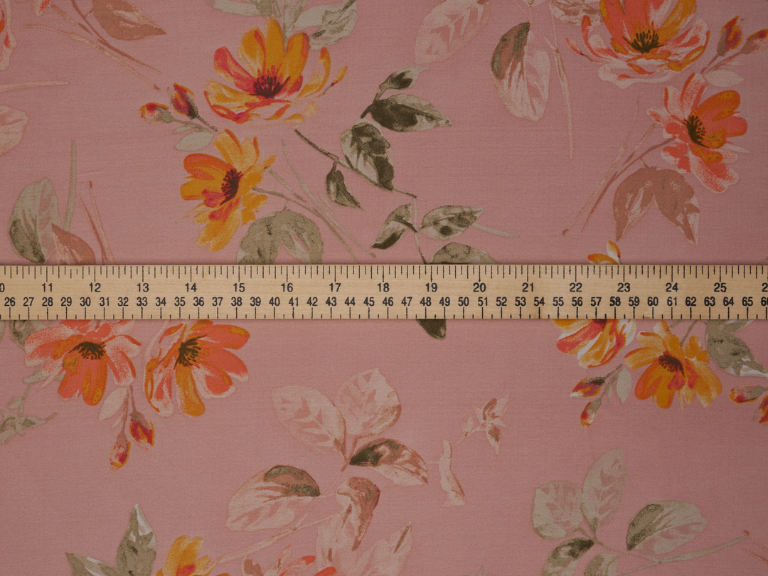 Lightweight  satin  fabric - Pink  floral   print