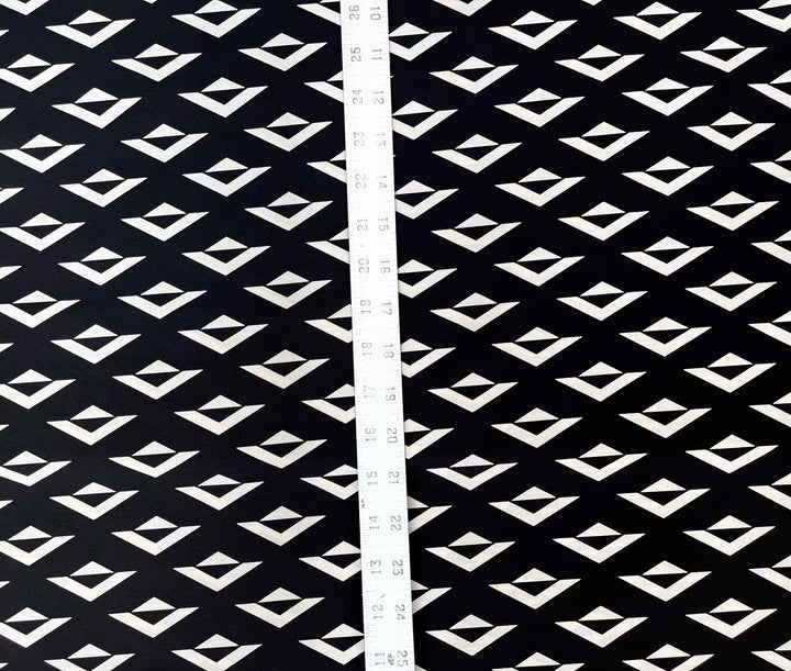 Crepe de Chine fabric by the yard - Ivory triangles on black  print