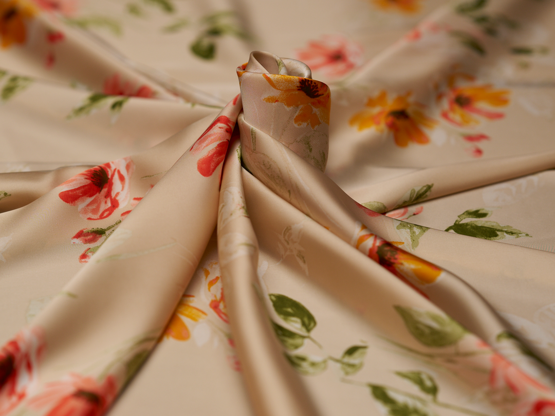 Lightweight  satin  fabric - Peachy floral   print