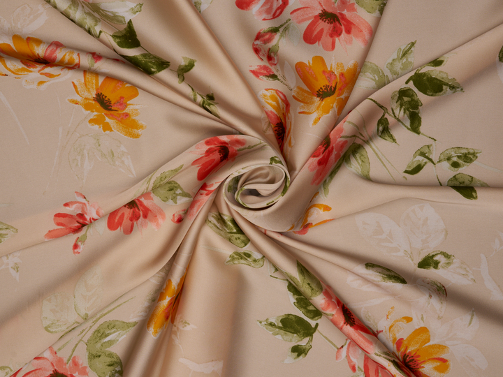 Lightweight  satin  fabric - Peachy floral   print