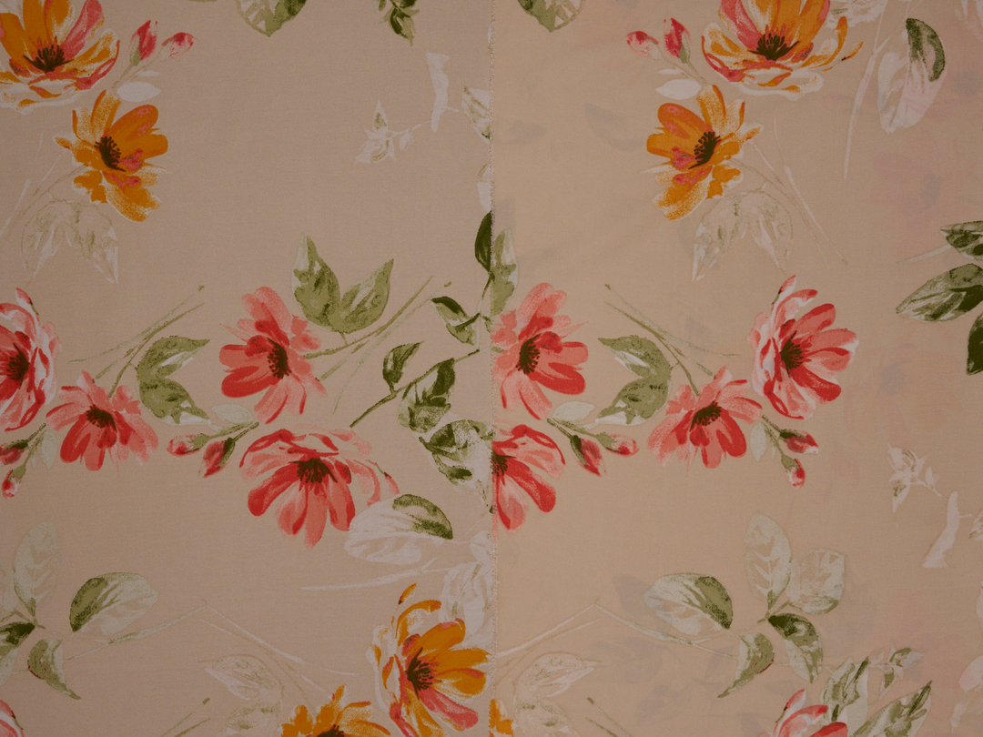 Lightweight  satin  fabric - Peachy floral   print