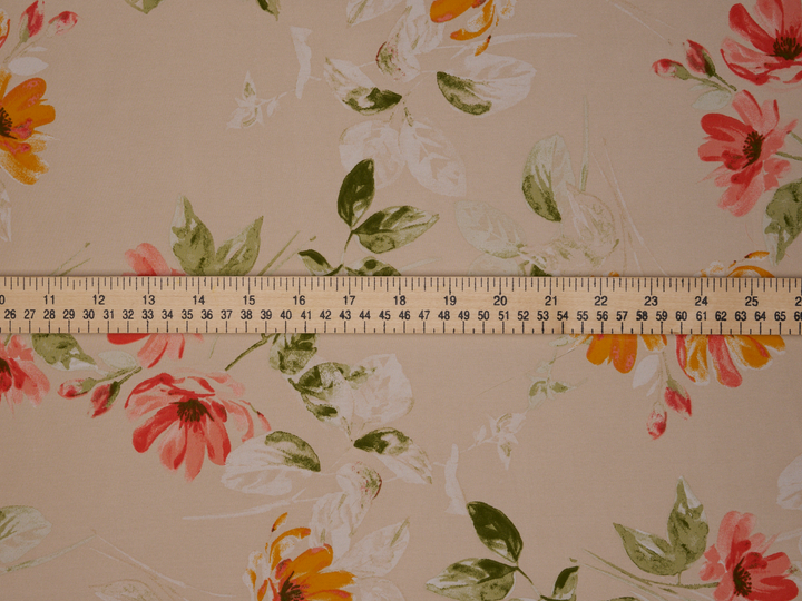 Lightweight  satin  fabric - Peachy floral   print