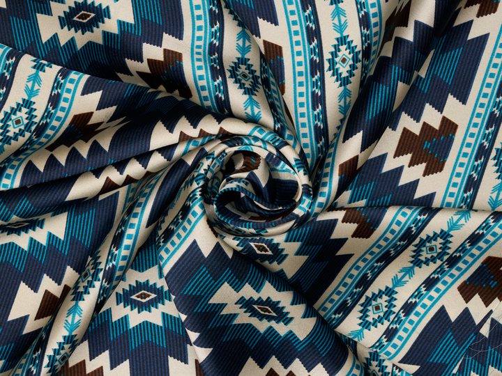 Tikal - Tribal boho charmeuse satin fabric by the yard -MonSar exclusive print