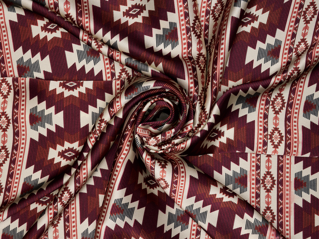 Tikal - Tribal boho charmeuse satin fabric by the yard -MonSar exclusive print