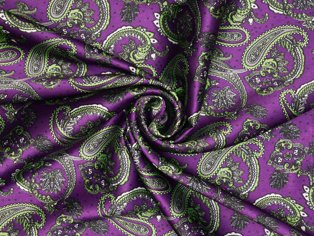 Charmeuse satin fabric by the yard -  MonSar exclusive  - Indian paisley print