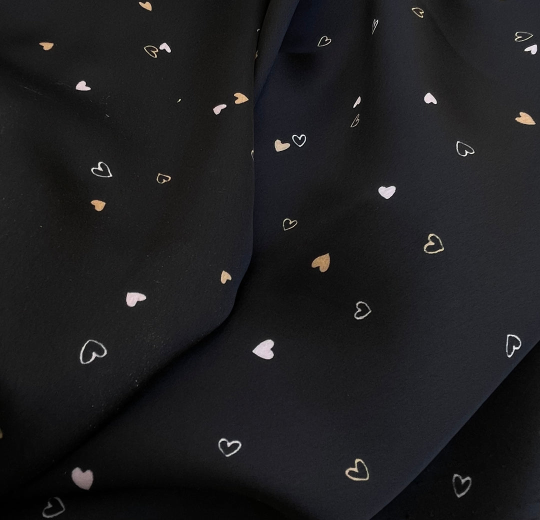 Lightweight  satin  fabric - Dainty hearts print