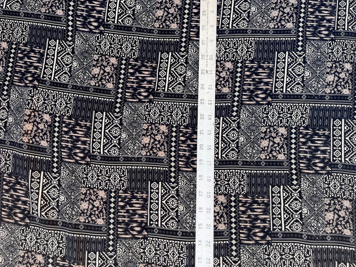 Tribal Boho Woolpeach  fabric by the yard - Black white tribal boho pattern