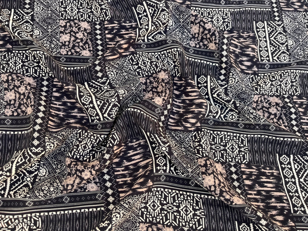 Tribal Boho Woolpeach  fabric by the yard - Black white tribal boho pattern