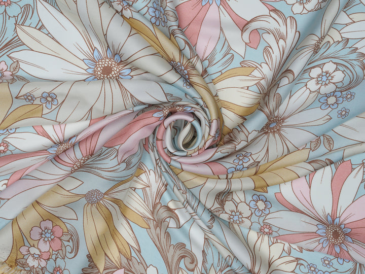 Silky Satin  Lightweight   Fabric - Groovy Floral Print
