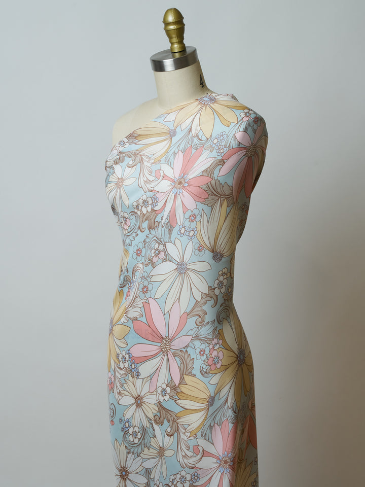 Silky Satin  Lightweight   Fabric - Groovy Floral Print