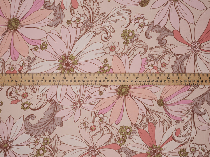 Silky Satin  Lightweight   Fabric - Groovy Floral Print