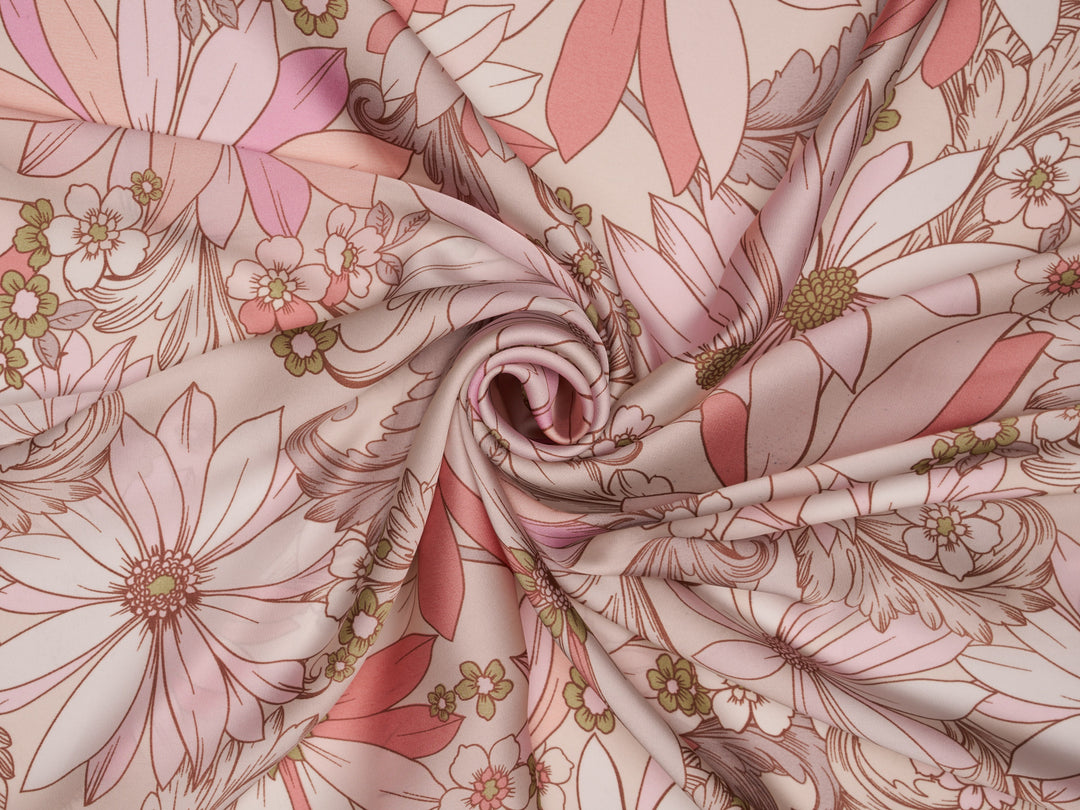 Silky Satin  Lightweight   Fabric - Groovy Floral Print