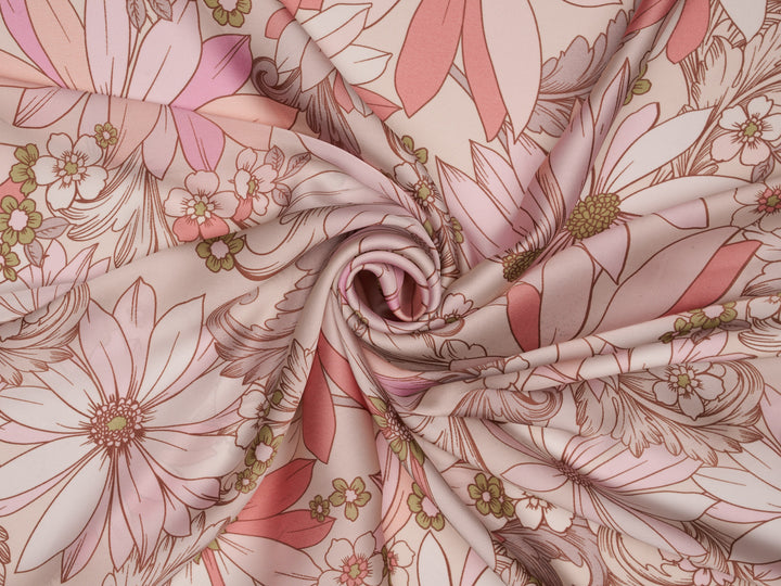 Silky Satin  Lightweight   Fabric - Groovy Floral Print