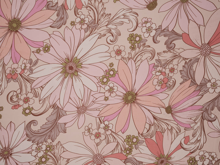 Silky Satin  Lightweight   Fabric - Groovy Floral Print