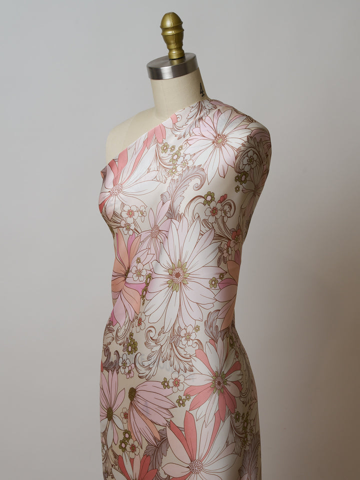 Silky Satin  Lightweight   Fabric - Groovy Floral Print