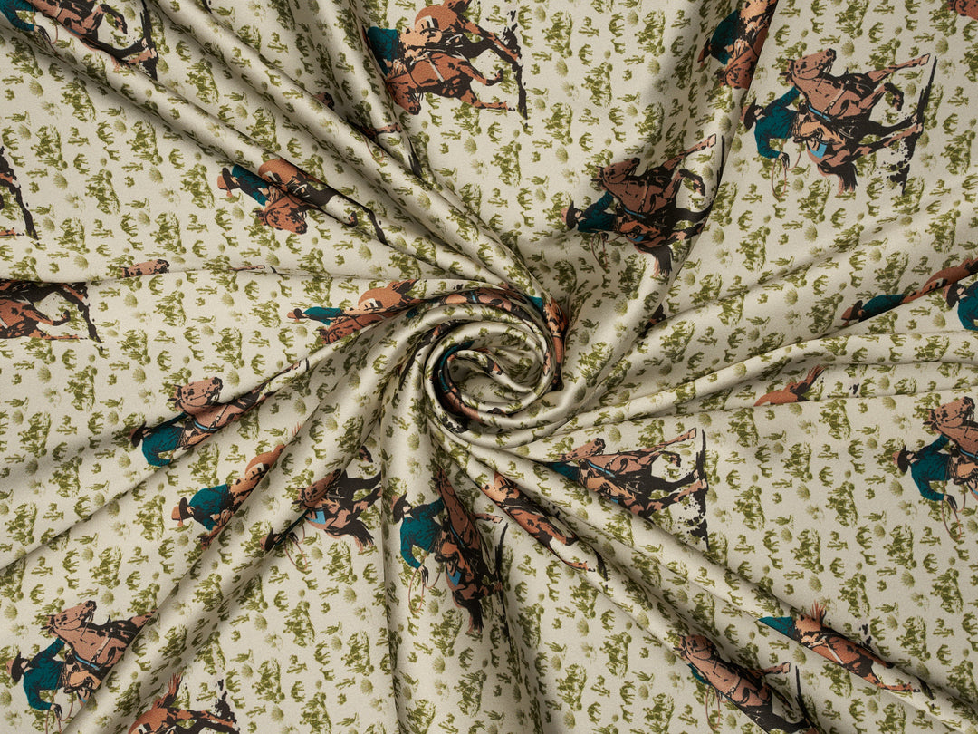 Cowboys And Cacti-  Silky Satin Charmeuse print - fabric by the yard -  sublimation print