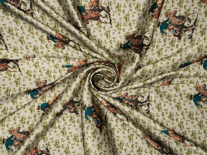 Cowboys And Cacti-  Silky Satin Charmeuse print - fabric by the yard -  sublimation print