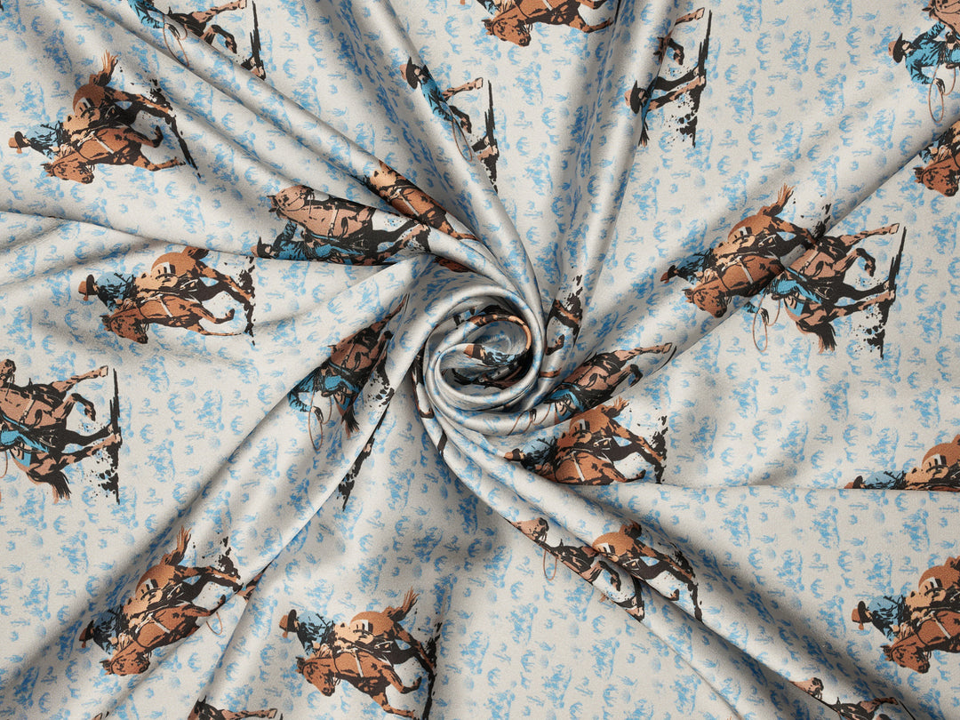 Cowboys And Cacti-  Silky Satin Charmeuse print - fabric by the yard -  sublimation print