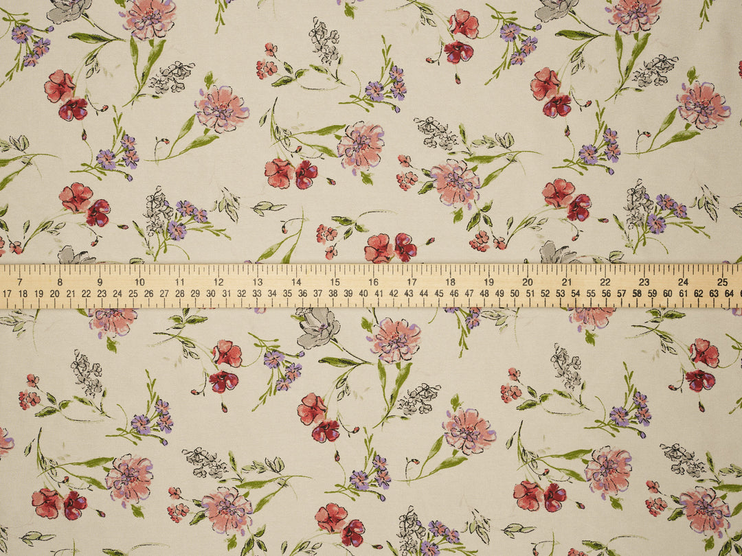 Silky Satin  Lightweight   Fabric - Wildflowers Floral Print