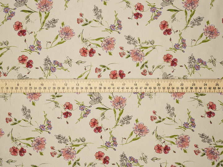 Silky Satin  Lightweight   Fabric - Wildflowers Floral Print
