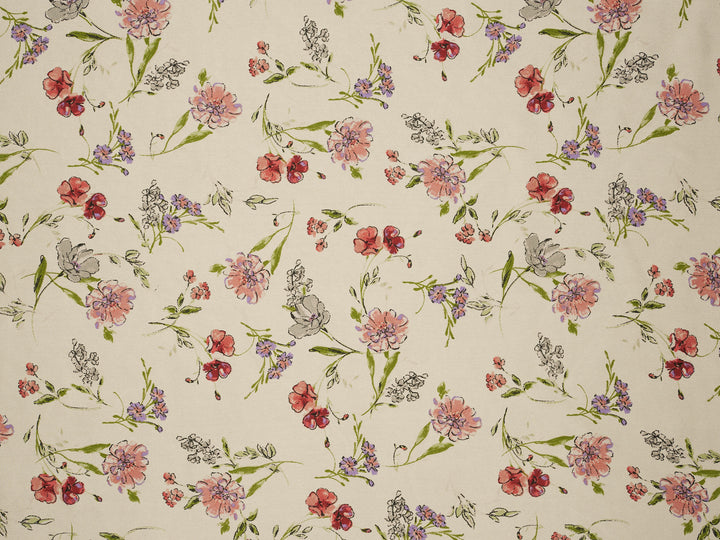 Silky Satin  Lightweight   Fabric - Wildflowers Floral Print