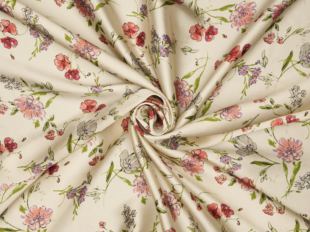 Silky Satin  Lightweight   Fabric - Wildflowers Floral Print
