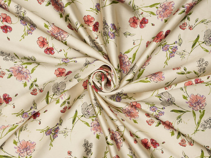 Silky Satin  Lightweight   Fabric - Wildflowers Floral Print