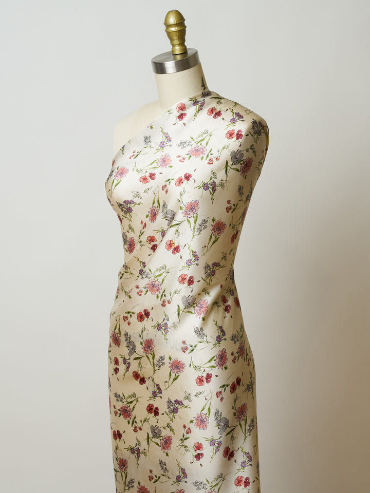 Silky Satin  Lightweight   Fabric - Wildflowers Floral Print