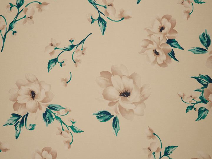 Lightweight  satin  fabric - Ivoy Teal gray Floral    print