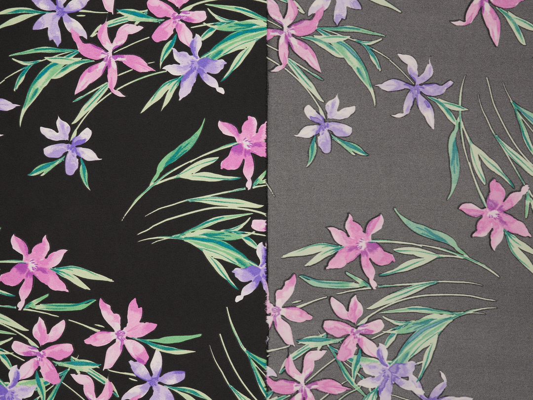 Faux silk charmeuse satin fabric by the yard -  Lilly  floral  print