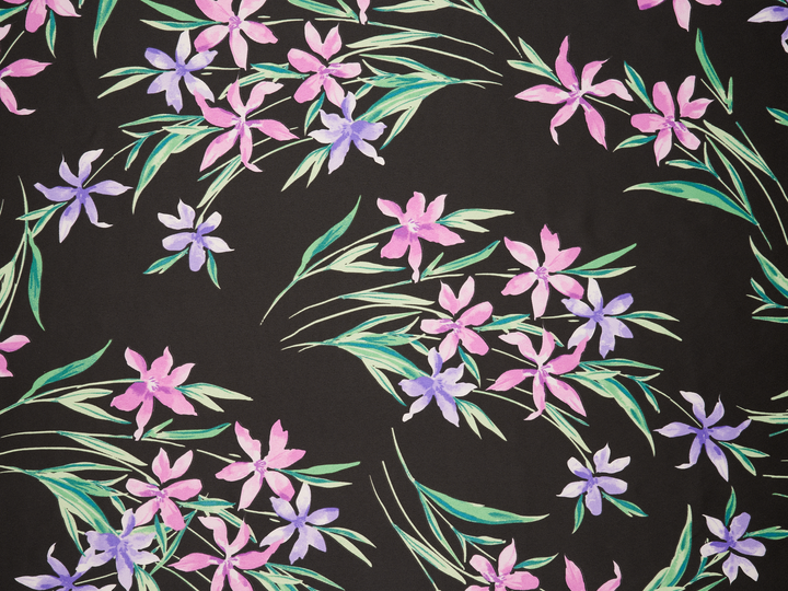 Faux silk charmeuse satin fabric by the yard -  Lilly  floral  print