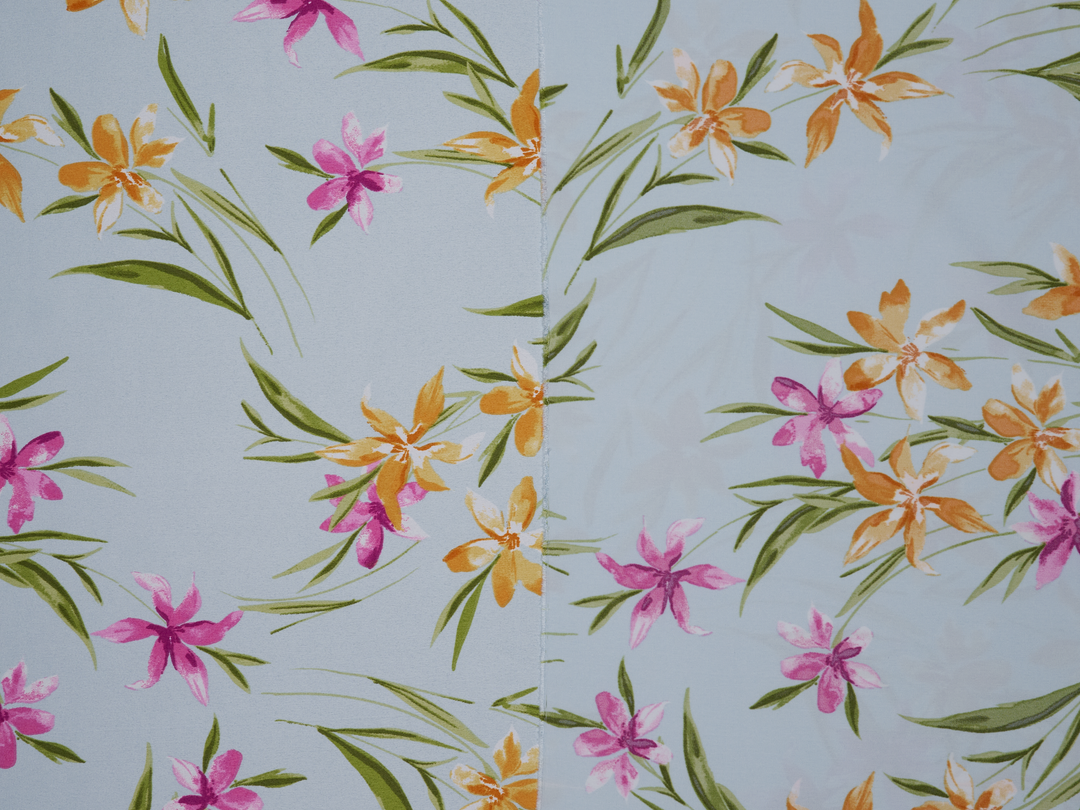 Faux silk charmeuse satin fabric by the yard -  Lilly  floral  print