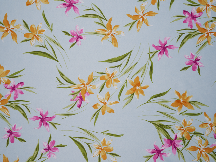 Faux silk charmeuse satin fabric by the yard -  Lilly  floral  print